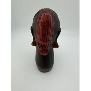 Vintage African Hand Carved Wood Bust Woman Braided Hair Dark Wood 6 Inch image 3