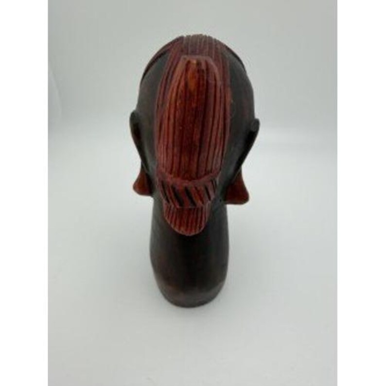 Vintage African Hand Carved Wood Bust Woman Braided Hair Dark Wood 6 Inch image 3
