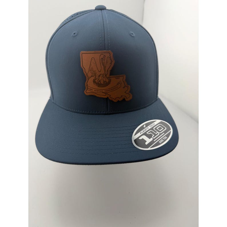 Branded Bills Louisiana Leather Patch Flexfit 110 Navy Snapback Hat image 1