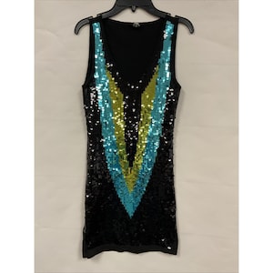 Poof Couture Womens Black Sequin V Neck Sleeveless Knit Top Small image 1