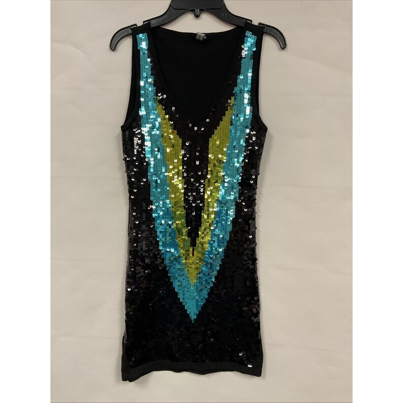 Poof Couture Womens Black Sequin V Neck Sleeveless Knit Top Small image 1