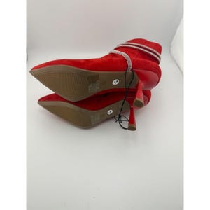 Charlotte Russe Red Faux Suede Rhinestone Wrap Ankle Booties Size 8 image 4