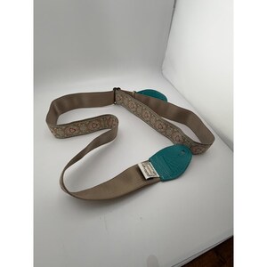 Souldier Custom Guitar Strap Vintage Fabric Recycled Seatbelt Teal Leather Ends image 2