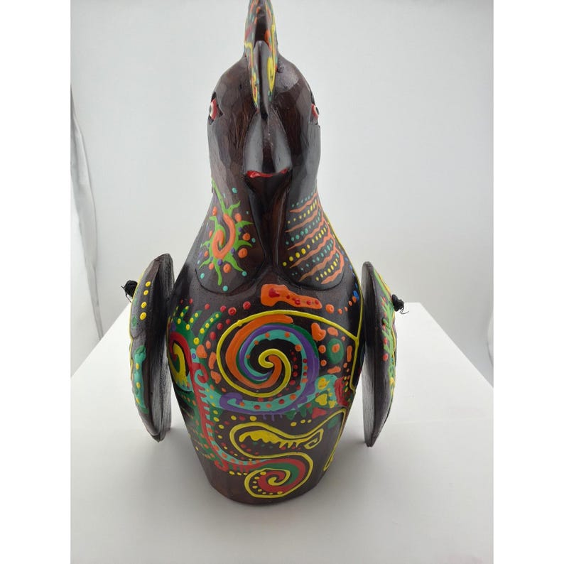 Hand Painted Wood Rooster Figurine Colorful Alebrije Style Folk Art Sculpture image 2