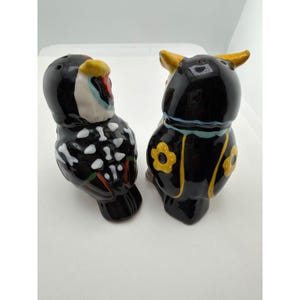 Day of the Dead Owl Salt Pepper Shakers Ceramic Sugar Skull Set image 3