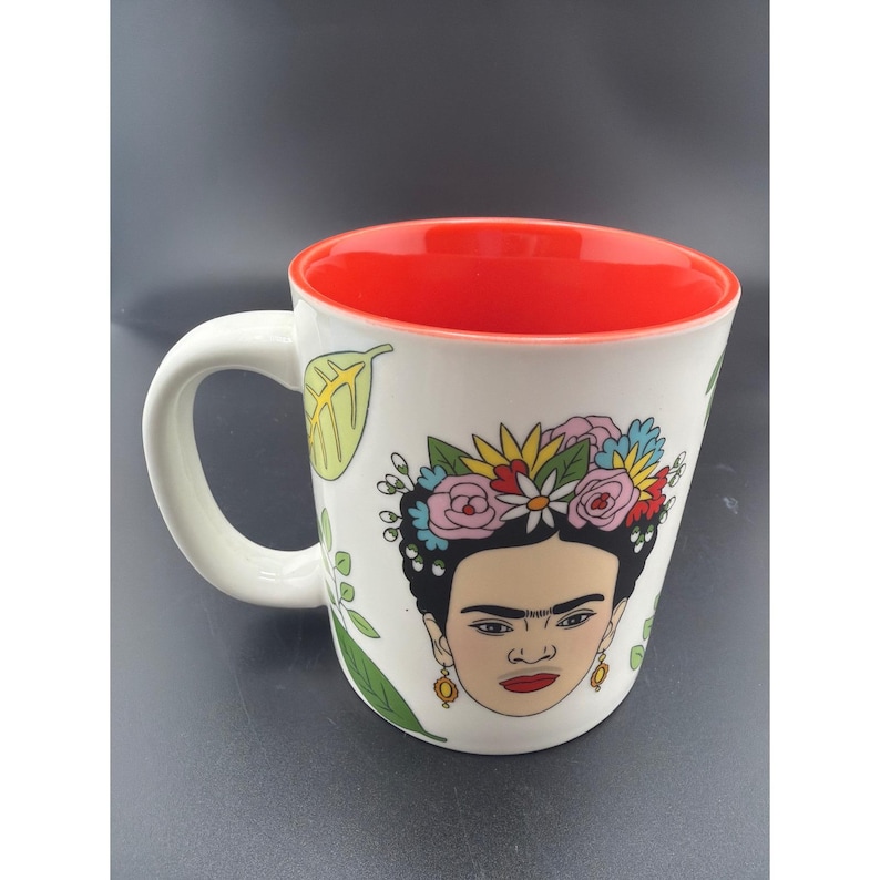 The Found Frida Kahlo Coffee Mug Red Interior Floral Portrait 12 Oz image 2