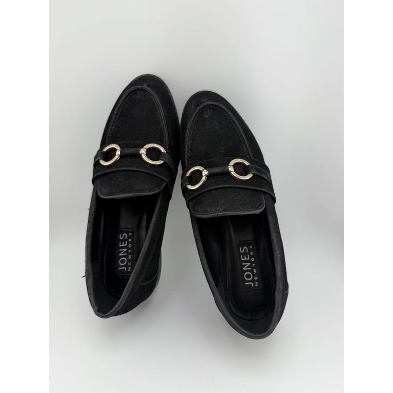Jones New York Coral Womens Black Faux Suede Bit Loafers Gold Hardware Size 7 image 1