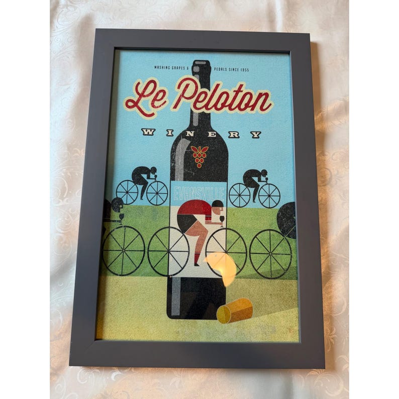 Le Peloton Winery Evansville Framed Art Print Vintage Cycling Wine Decor 13x19 image 3
