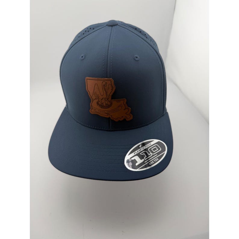 Branded Bills Louisiana Leather Patch Flexfit 110 Navy Snapback Hat image 2