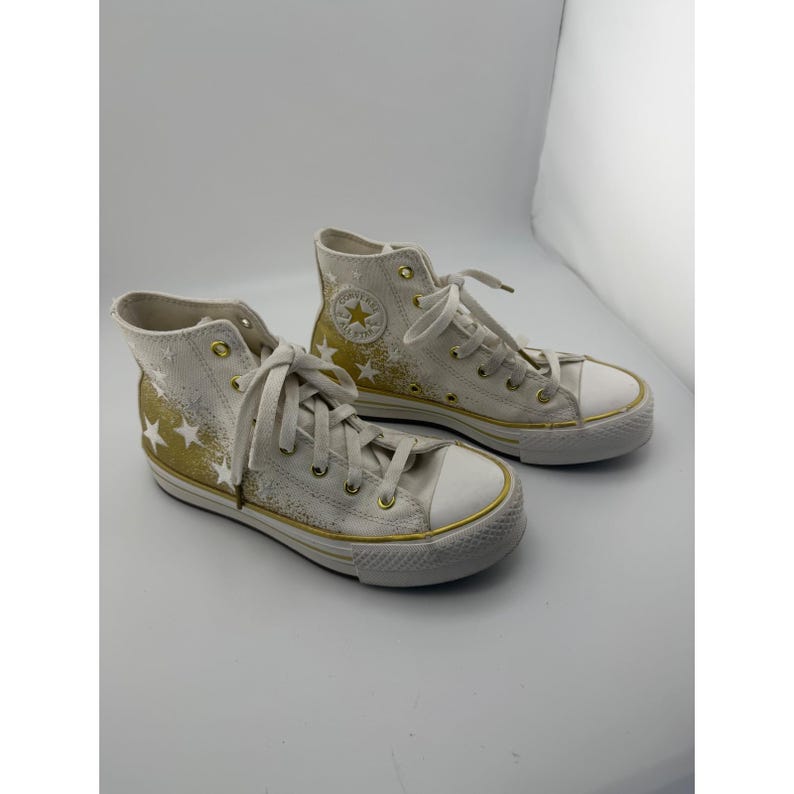 Zapatillas Converse Chuck Taylor All Star High Top Gold Star White para niños, talla 4 imagen 2