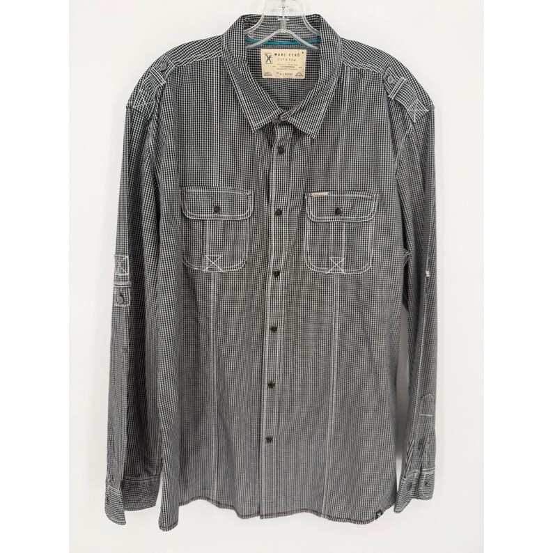 Marc Ecko Cut & Sew Mens XL Black White Checkered Long Sleeve Shirt image 1