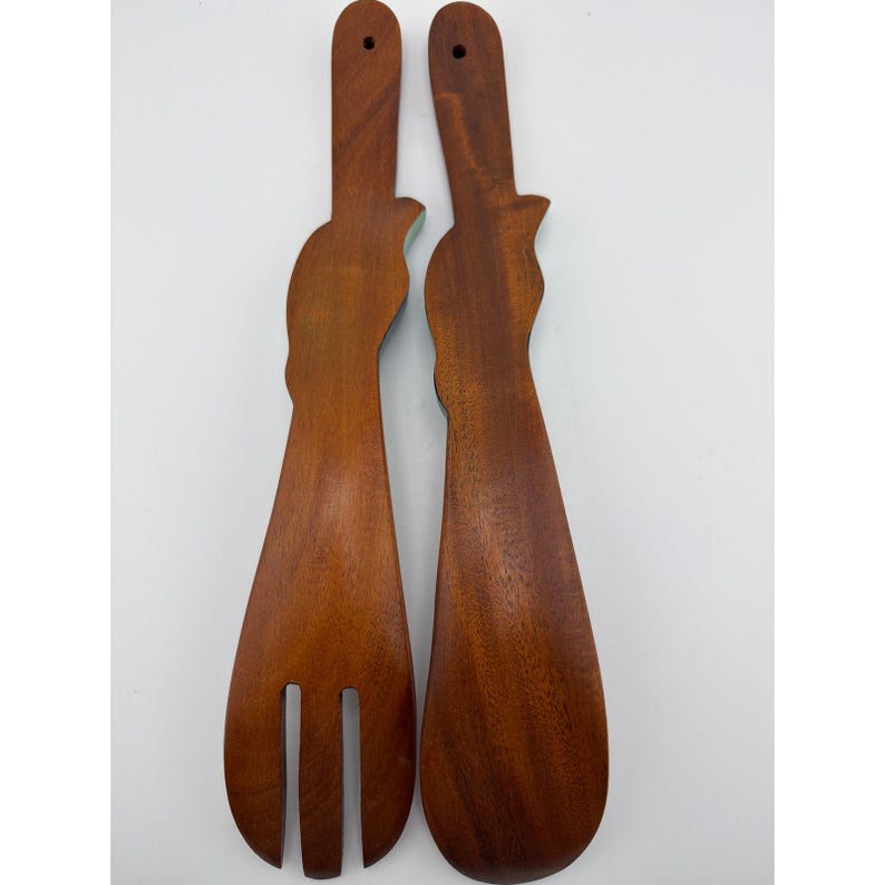 Costa Rica Hand-Painted Sea Turtle Wooden Salad Servers Set Folk Art image 3