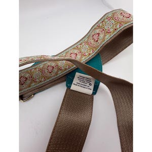 Souldier Custom Guitar Strap Vintage Fabric Recycled Seatbelt Teal Leather Ends image 4