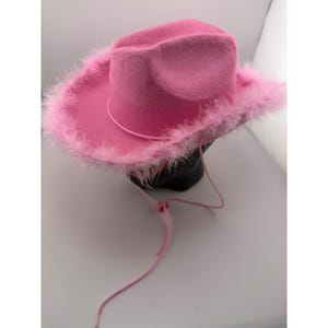 Pink Cowboy Hat Faux Feather Trim Western Bachelorette Party Festival Costume image 2