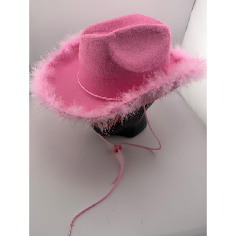 Pink Cowboy Hat Faux Feather Trim Western Bachelorette Party Festival Costume image 2