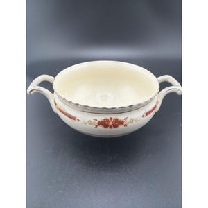 Vintage Johnson Bros English Guildford Maroon Double Handle Soup Bowl England image 1