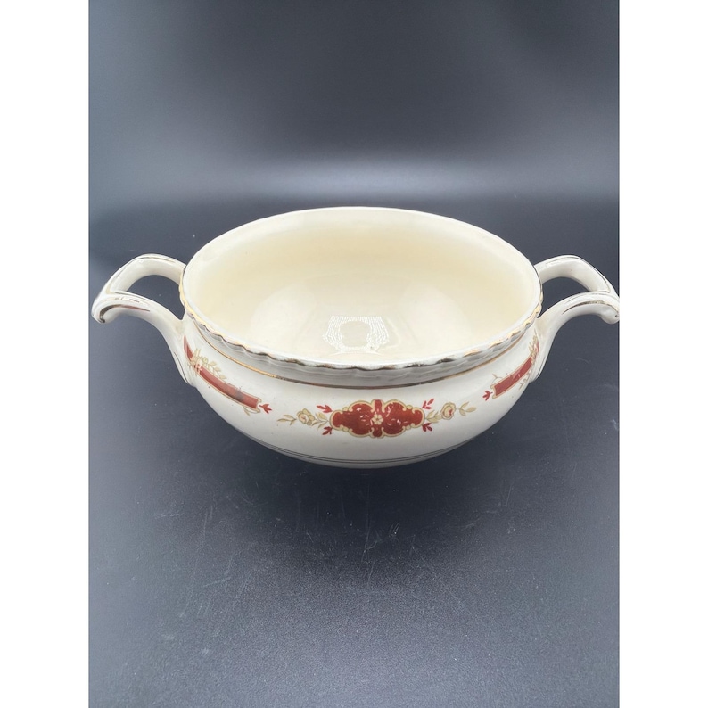 Vintage Johnson Bros English Guildford Maroon Double Handle Soup Bowl England image 1