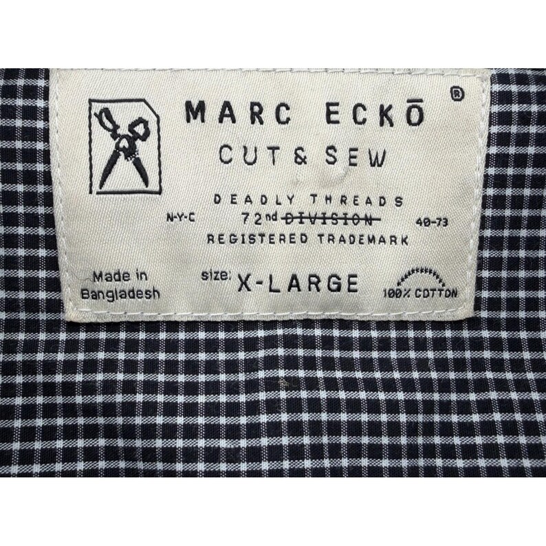 Marc Ecko Cut & Sew Mens XL Black White Checkered Long Sleeve Shirt image 4