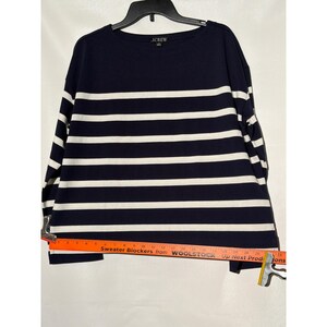 J.Crew Women's Striped Boatneck Long Sleeve Top M Navy White Relaxed Fit image 6