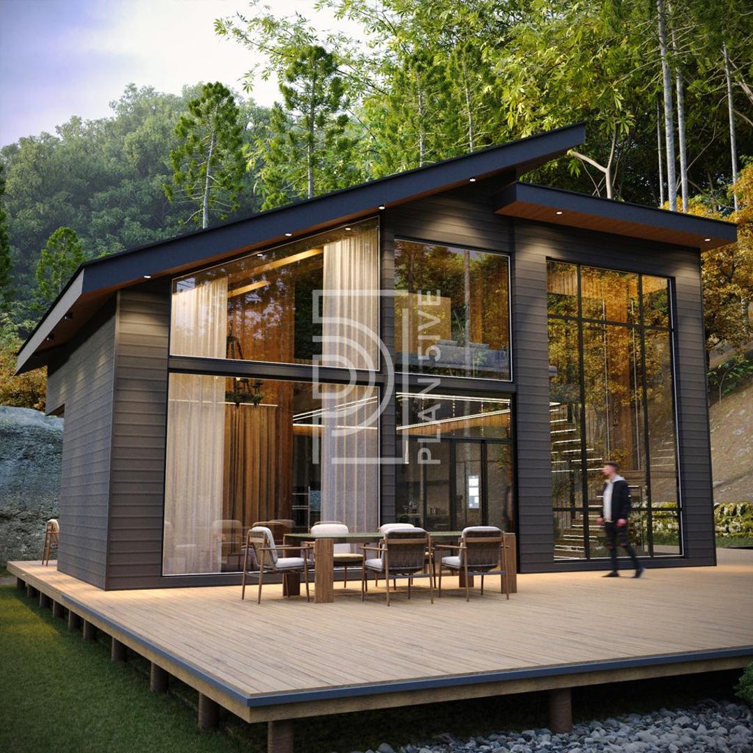 Modern 1-bedroom Cabin House Plan With Loft | PDF & CAD - Etsy