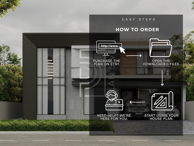 Modern 4-bedroom Villa House Plan | PDF + DWG Source File - Etsy