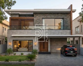 Modern huisplan met 5 slaapkamers | 2 verdiepingen, kavel van 50 x 90 | Architectuurtekeningen (pdf, dwg)