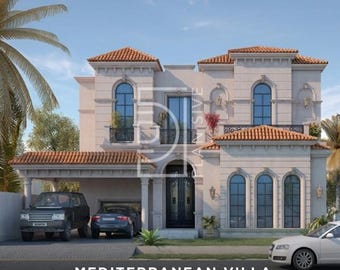 Mediterrane plattegrond villa 50 x 90 | Kelder, 2 verdiepingen (pdf + dwg)