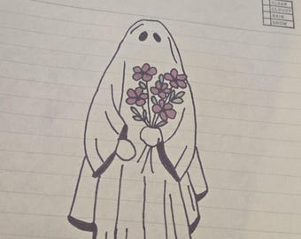 Dibujo de fantasma floral sobre papel antiguo