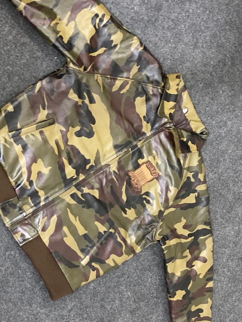Chaqueta bomber de cuero para hombre - Chaqueta de cuero estilo militar de camuflaje para hombre - Chaqueta de vuelo vintage - Chaqueta de cuero Avirex imagen 4