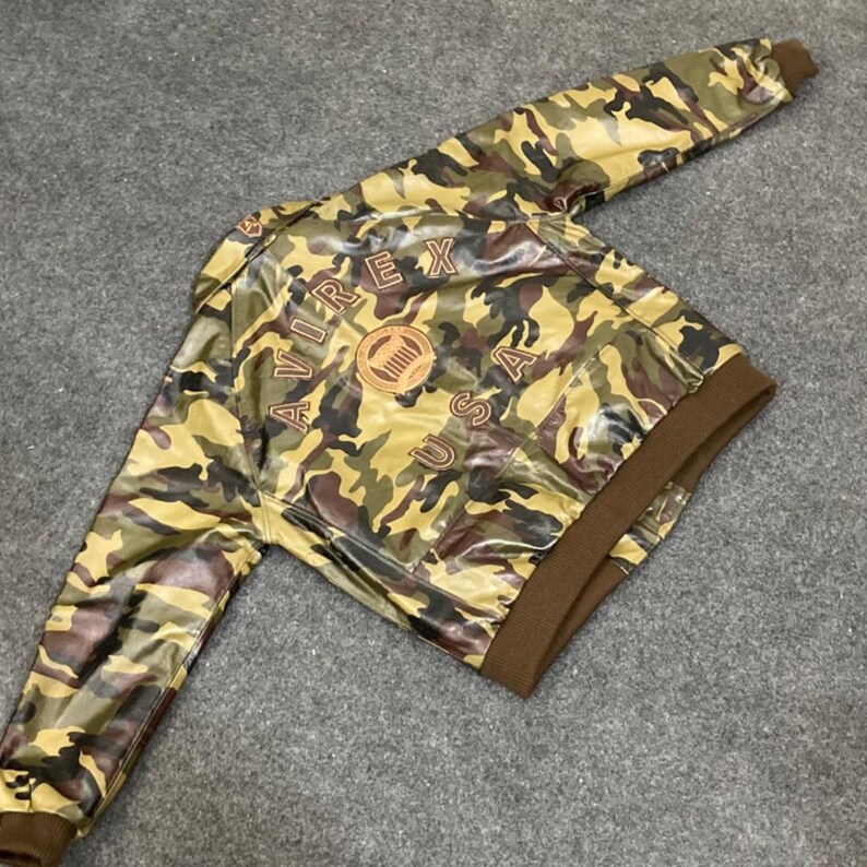 Chaqueta bomber de cuero para hombre - Chaqueta de cuero estilo militar de camuflaje para hombre - Chaqueta de vuelo vintage - Chaqueta de cuero Avirex imagen 6