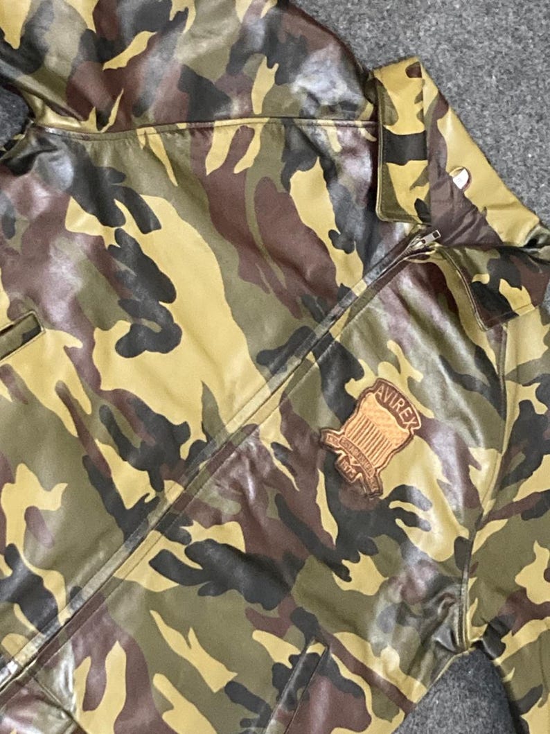 Chaqueta bomber de cuero para hombre - Chaqueta de cuero estilo militar de camuflaje para hombre - Chaqueta de vuelo vintage - Chaqueta de cuero Avirex imagen 11
