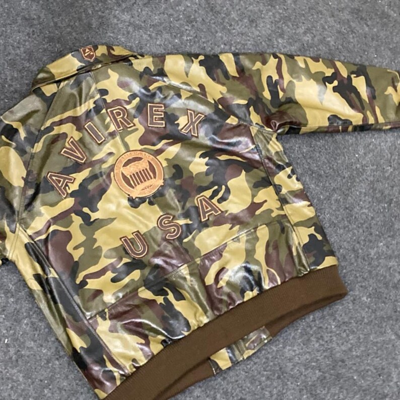 Chaqueta bomber de cuero para hombre - Chaqueta de cuero estilo militar de camuflaje para hombre - Chaqueta de vuelo vintage - Chaqueta de cuero Avirex imagen 7