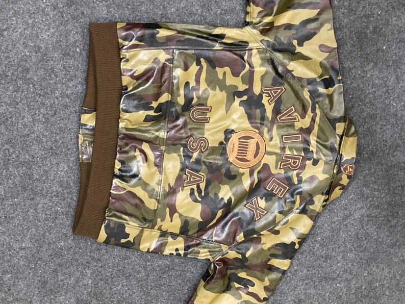 Chaqueta bomber de cuero para hombre - Chaqueta de cuero estilo militar de camuflaje para hombre - Chaqueta de vuelo vintage - Chaqueta de cuero Avirex imagen 8