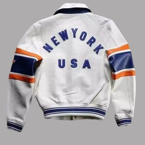 Men’s Avirex White American Flight Genuine Cowhide Leather Bomber | Real Men’s Leather Jacket