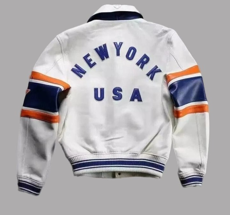 Men’s Avirex White American Flight Genuine Cowhide Leather Bomber | Real Men’s Leather Jacket