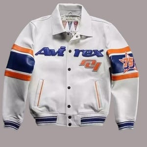 Men’s Avirex White American Flight Genuine Cowhide Leather Bomber | Real Men’s Leather Jacket