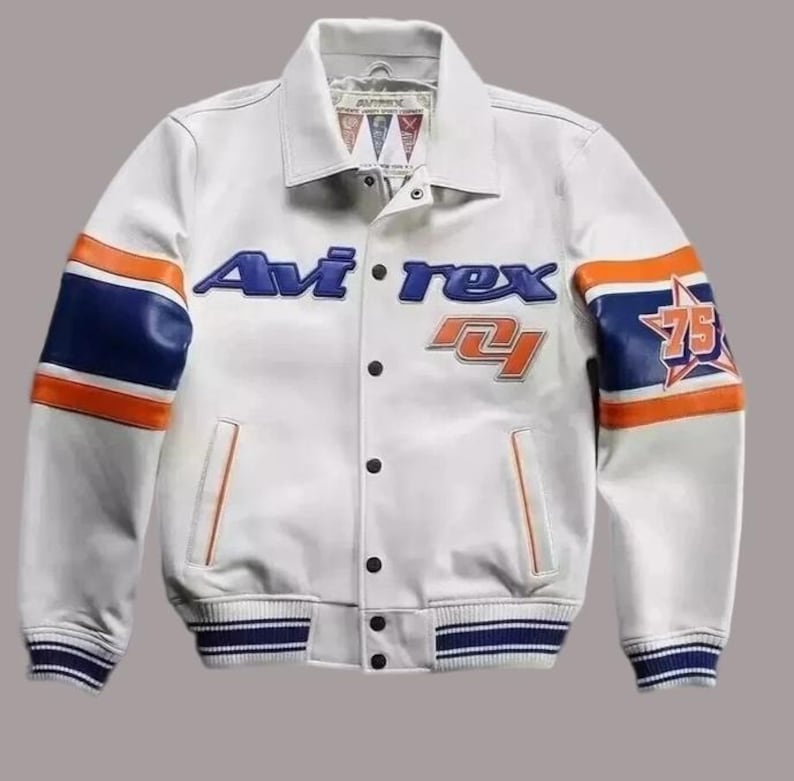 Men’s Avirex White American Flight Genuine Cowhide Leather Bomber | Real Men’s Leather Jacket