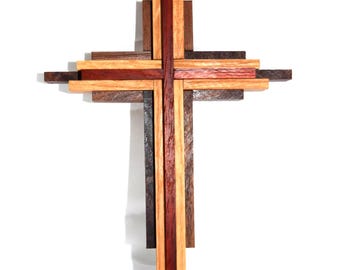 Cross, Wood, Handmade, Red Center Cross