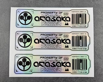 Arasaka Asset Tag holografiska klistermärken, vattentäta vinyldekaler
