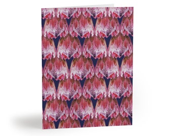 Protea Flower repeat greeting cards, deep blue background, beautiful stationery set,  8, 16, and 24, envelopes included