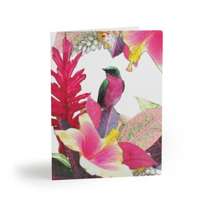 cartões de agradecimento tropicais, aquarela com design de pássaros e flores com envelopes criados pelo artista vem em pacotes de 8, 16 e 24