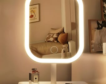 LED Makeup Mirror with 3 Color Lights - Touch Vanity Desk Mirror, Modern Dressing Table Mirror for Bedroom & Women