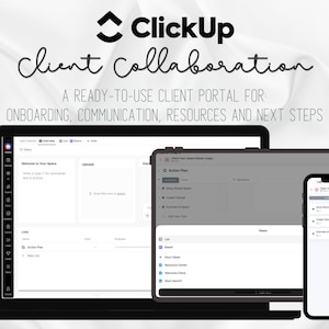 ClickUp-mall för klientsamarbete | Kundportal för onboarding, kommunikation, dokumentation och nästa steg | Redigerbar digital nedladdning