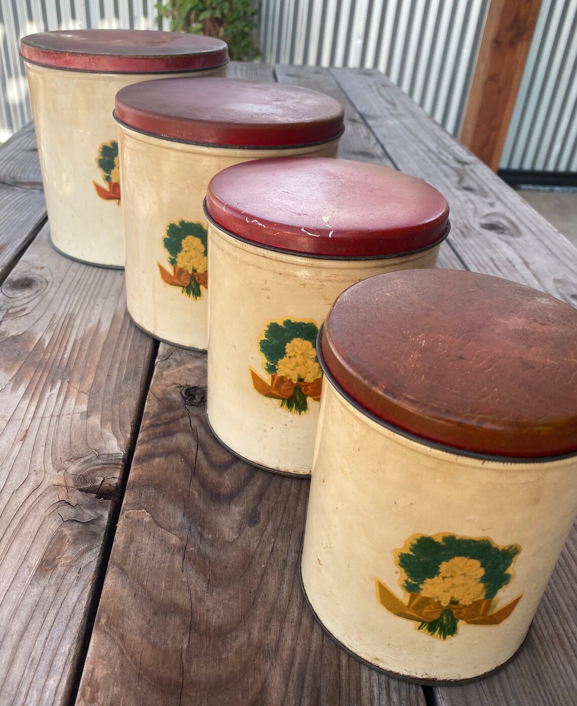 Vintage Red KITCHEN CANISTERS Set of 4 Vintage Red Canisters Etsy