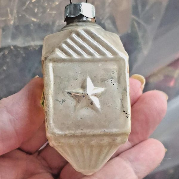 Vintage UNSILVERED Glass Early Corning LANTERN Outdent Star Christmas Ornament