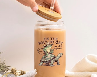 Frog Riding Turtle Glass Can Tumbler – Sarcastic Cowboy Frog Drinkware (Eco-Friendly)