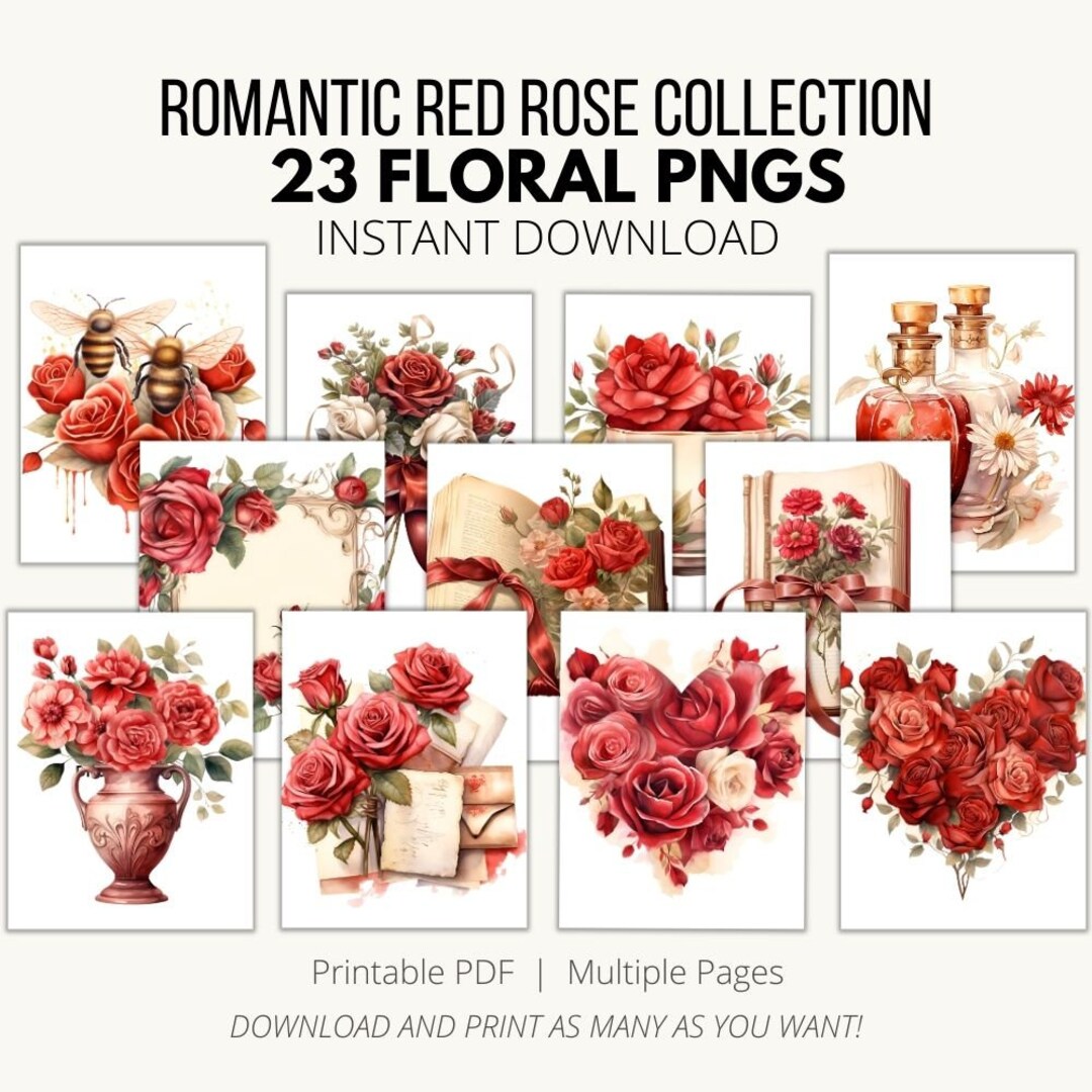 Romantic Red Rose Collection 23 Floral Pngs for Valentine's Day