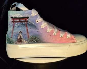 Custom Hand-Painted Japan style sneakers | Size 38.5 shoes