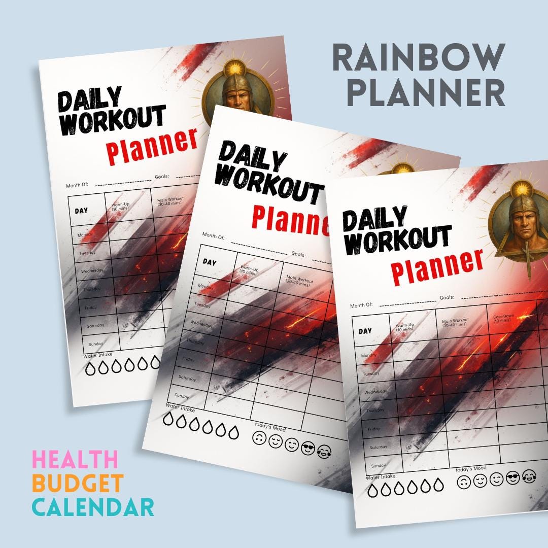 Daily Workout Planner Printable Gym Schedule Organizer | Masculine ...