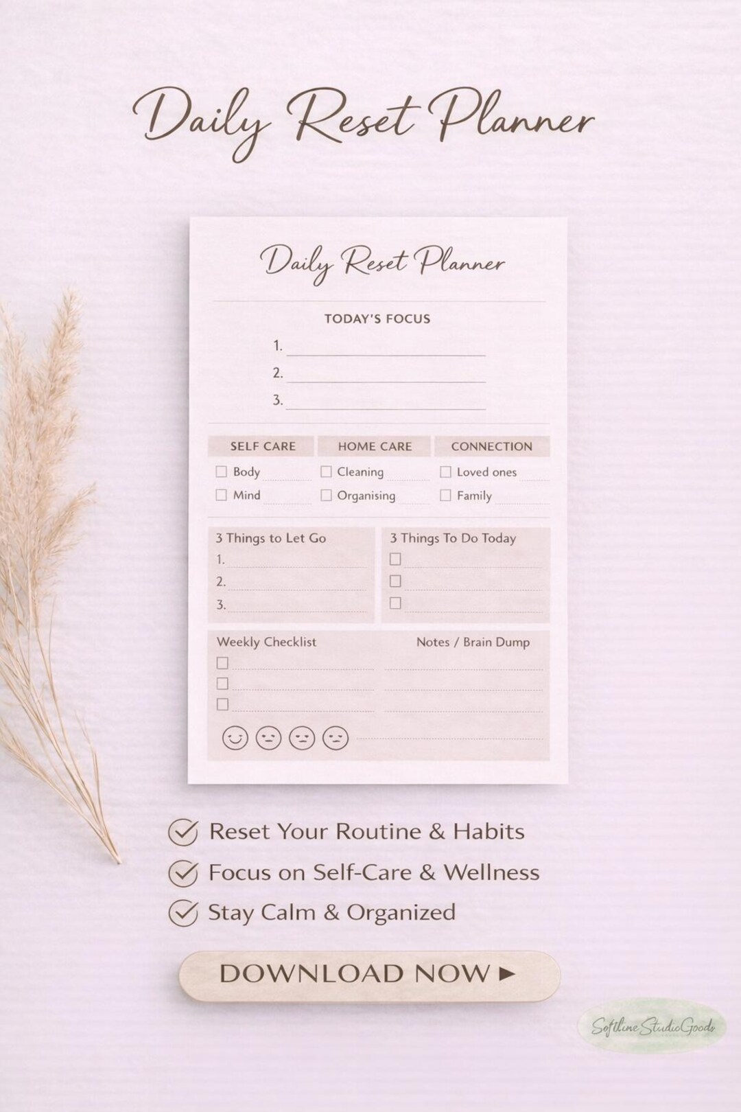 Daily Reset Planner Printable | Soft Routine Tracker (PDF Download) - Etsy